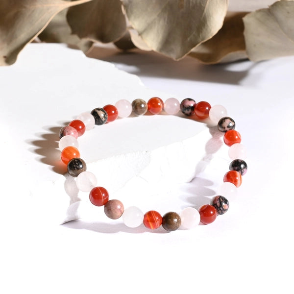 Bracelet "Confiance" Cornaline, Quartz Rose, Rhodonite - Mix