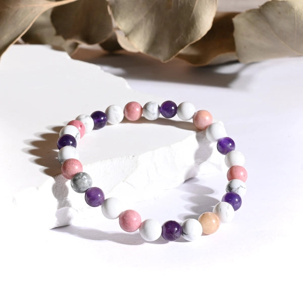 Bracelet "Anti-Stress" Améthyste, Howlite, Rhodonite - Triple