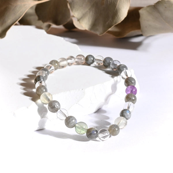 Bracelet "Migraines" Cristal de Roche, Fluorine, Labradorite - Mix