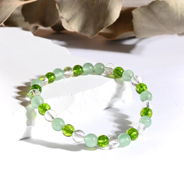 Bracelet "Peau" Aventurine, Cristal de Roche, Péridot - Mix