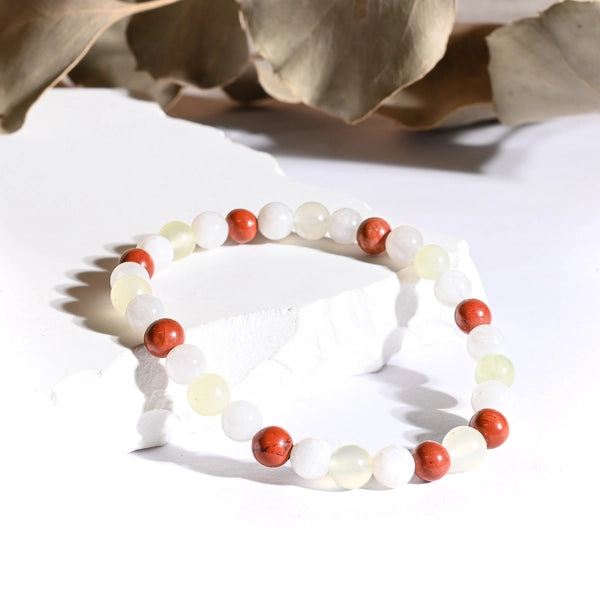 Bracelet "Grossesse" Jade, Jaspe Rouge, Pierre de Lune - Triple