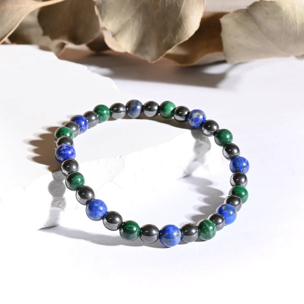 Bracelet "Articulations & Mal de dos" Hématite, Lapis Lazuli, Malachite - Triple