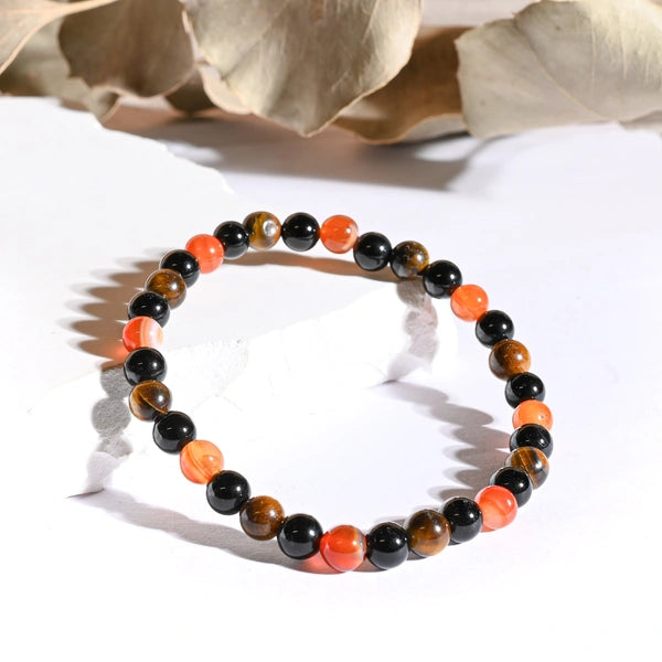 Bracelet "Énergie" Cornaline, Onyx, Oeil de Tigre - Triple