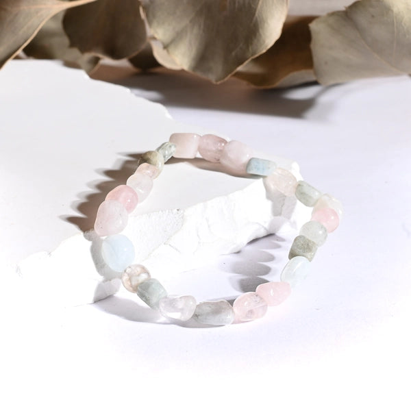 Bracelet roulé Aigue Marine et Morganite – Sérénité et Amour Inconditionnel