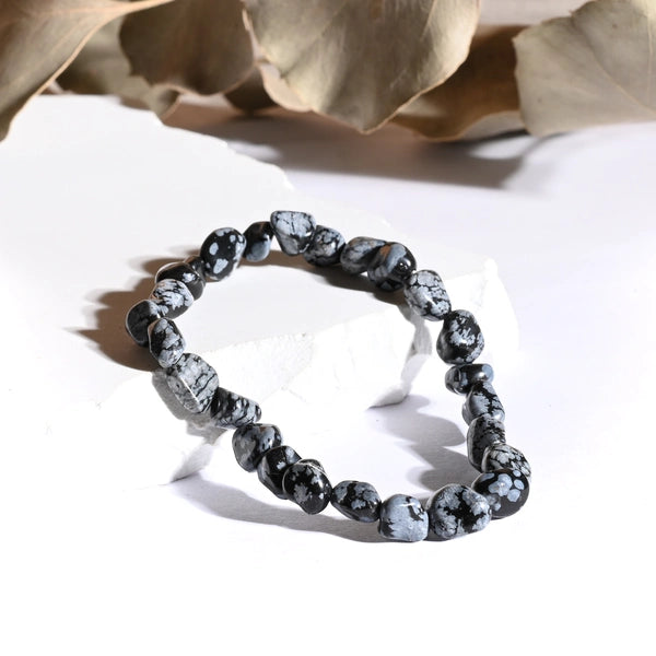 Bracelet Obsidienne roulé Flocon de Neige – Sérénité et Protection