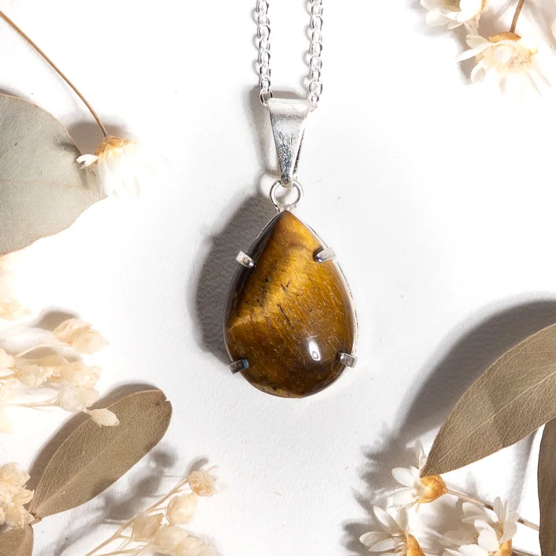 Pendentif goutte et argent 925 en Oeil de Tigre – Confiance et Protection