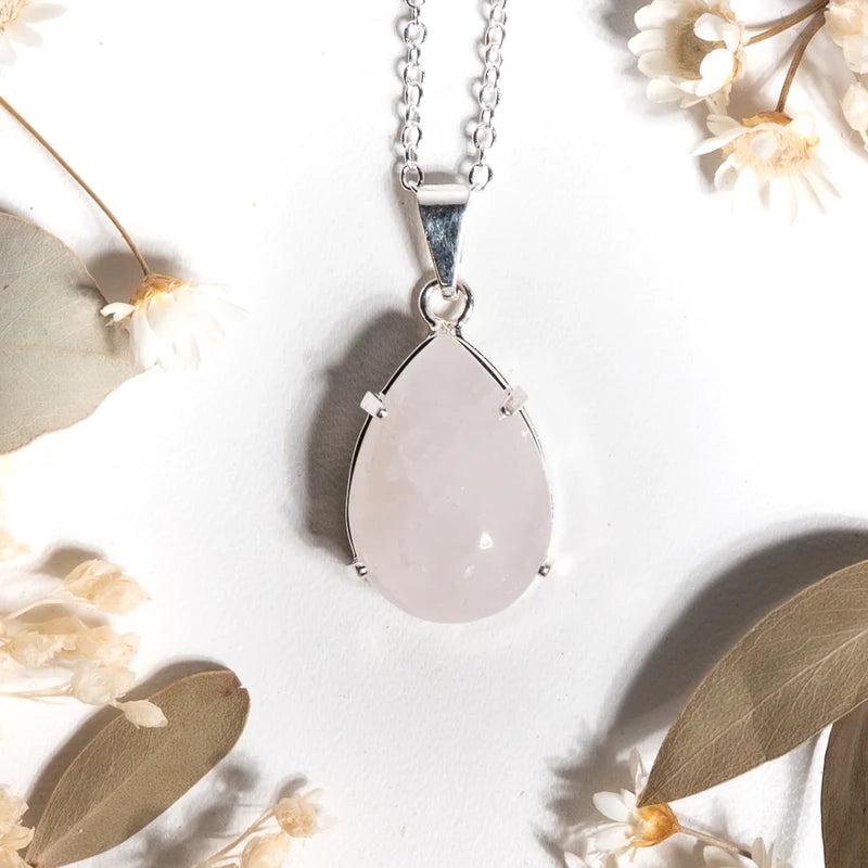 Pendentif goutte et argent 925 Quartz Rose – Amour et Guérison Émotionnelle
