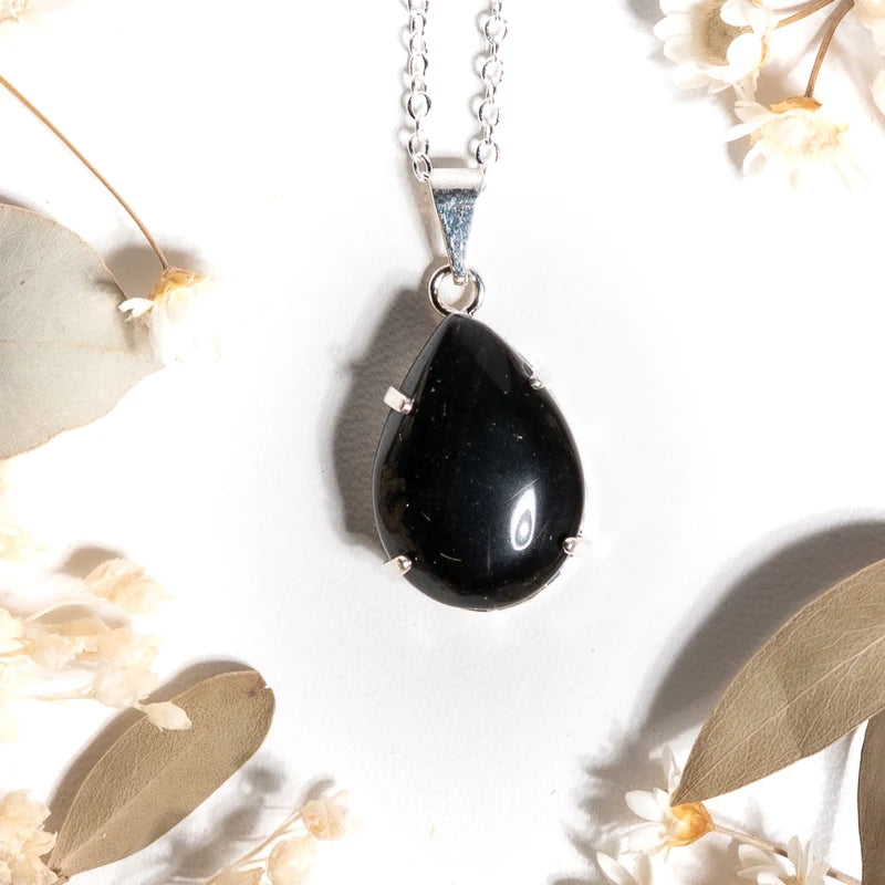 Pendentif goutte et argent 925 Onyx (Agate Noire) – Protection et Stabilité