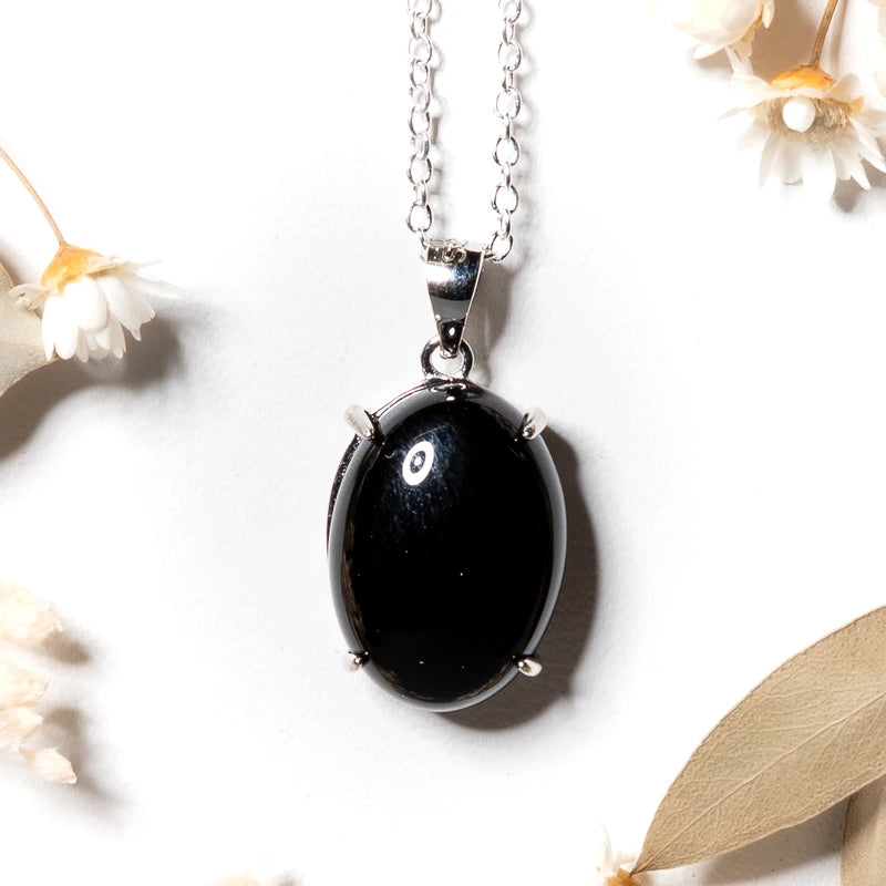 Pendentif oval Onyx (Agate Noire) – Protection et Stabilité