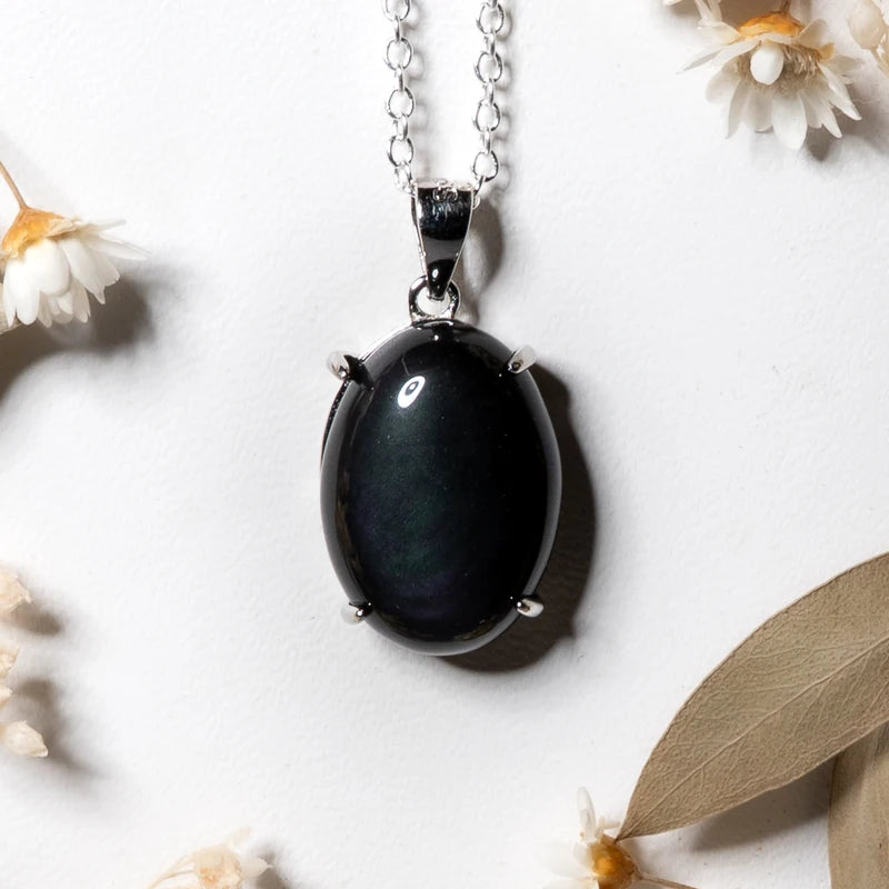 Pendentif oval Obsidienne Oeil Céleste