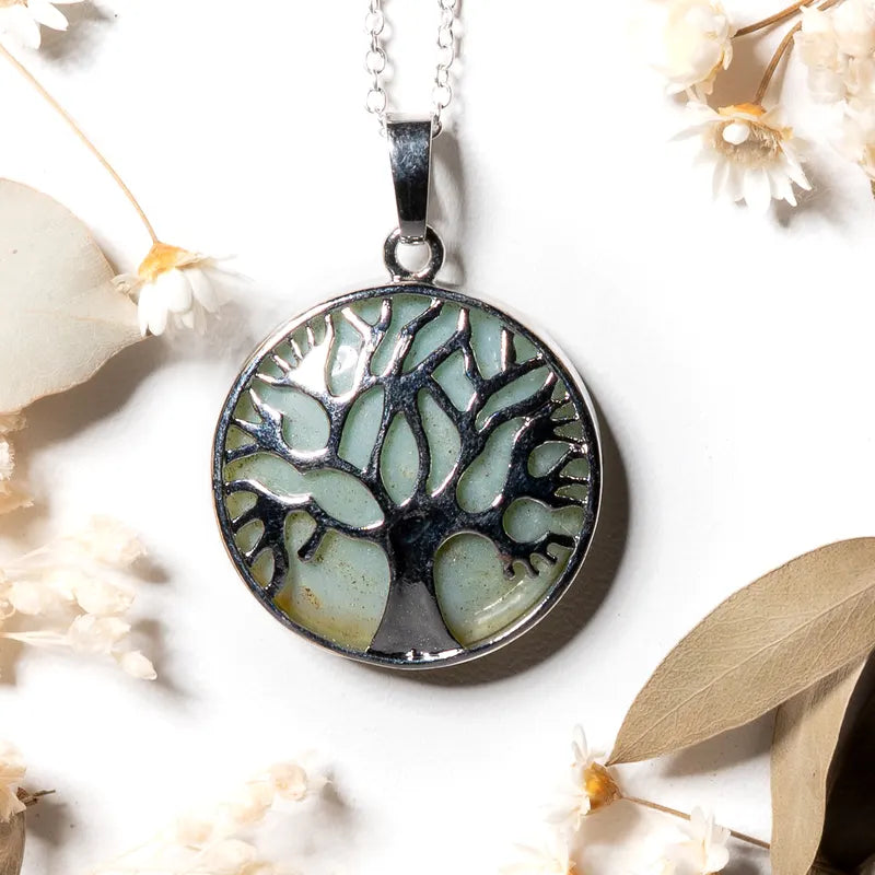 Pendentif arbre de vie argenté Amazonite – Calme Intérieur et Équilibre Énergétique
