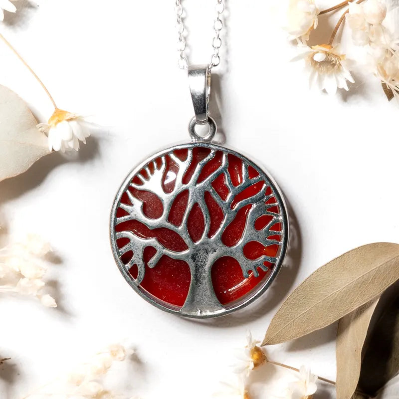 Pendentif arbre de vie argenté Cornaline – Vitalité et Créativité
