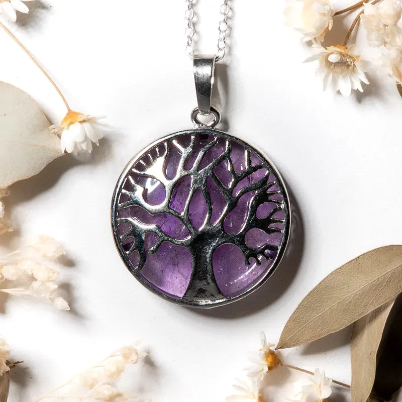 Pendentif arbre de vie argenté Améthyste – Sérénité et Protection Spirituelle