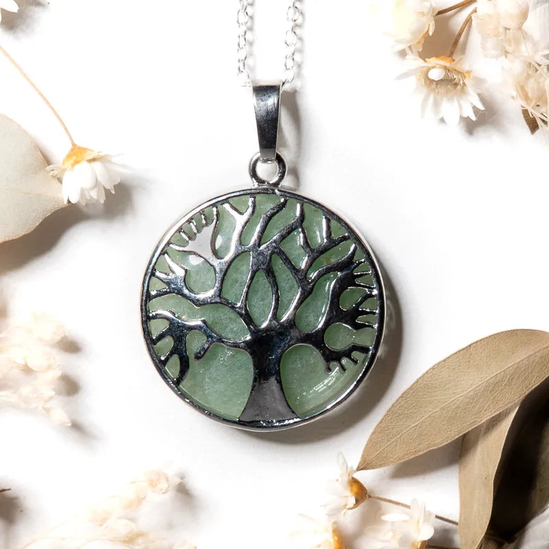 Pendentif arbre de vie argenté Aventurine – Prospérité et Équilibre Intérieur