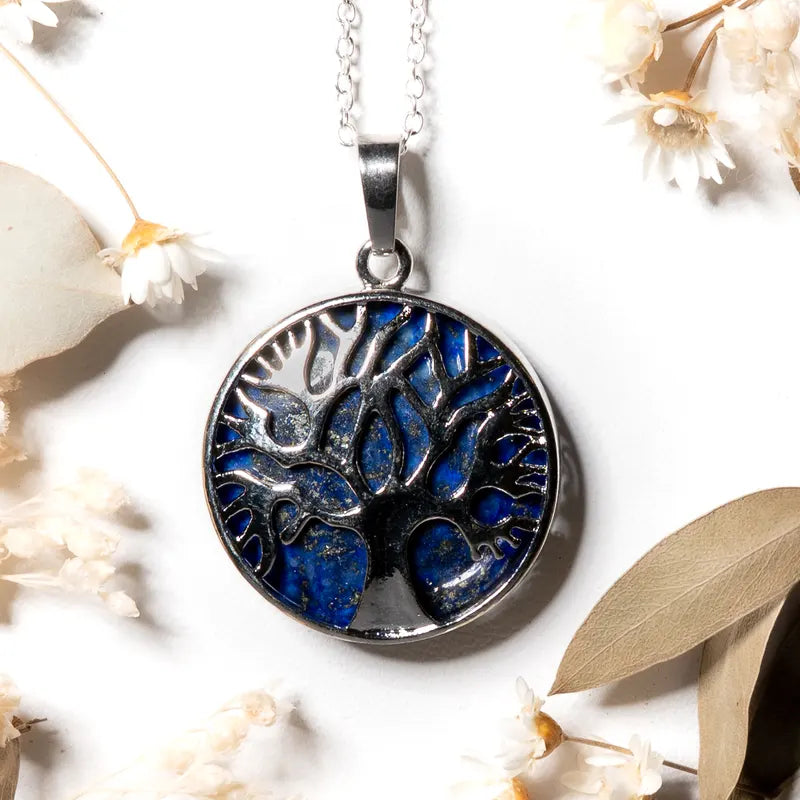 Pendentif arbre de vie argenté Lapis lazuli – Sagesse et Clarté Mentale