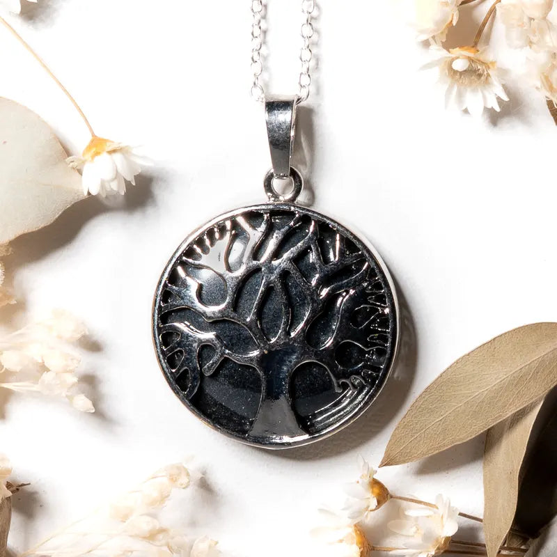 Pendentif arbre de vie argenté Hématite – Protection et Stabilité