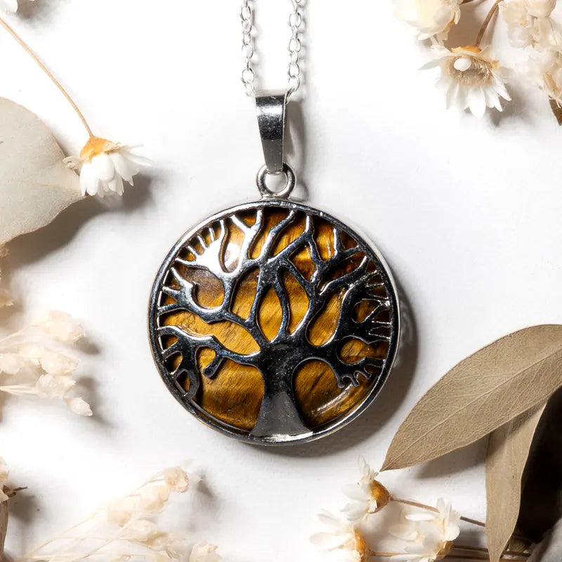Pendentif arbre de vie argenté Oeil de Tigre – Confiance et Protection