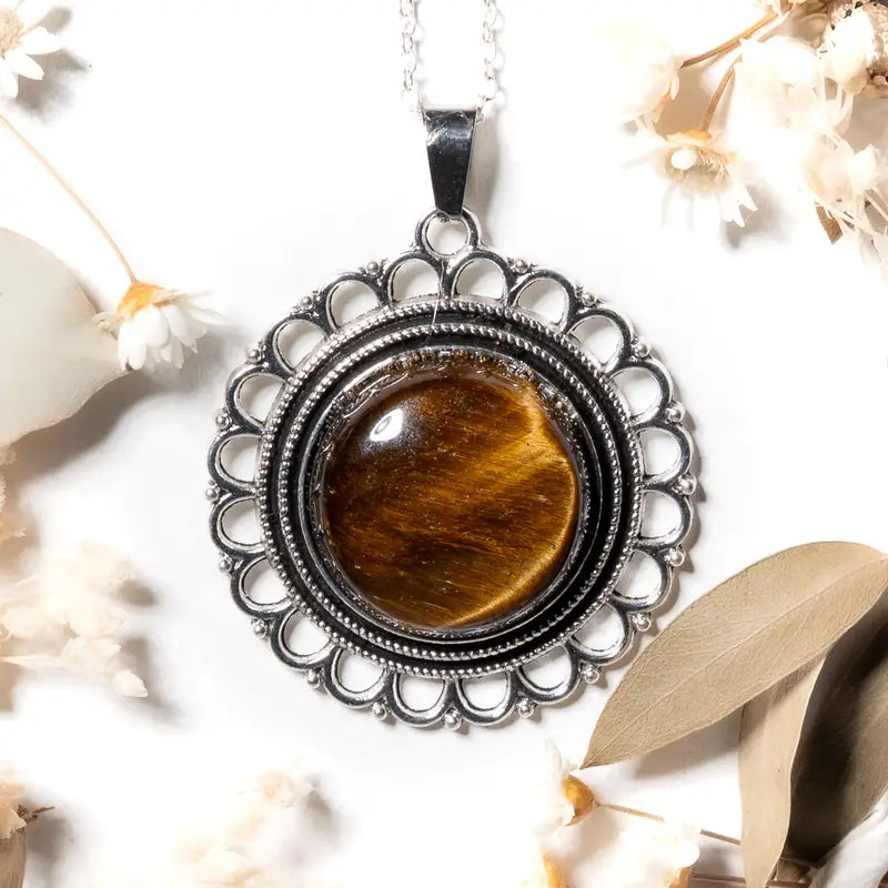 Pendentif fleur Oeil de Tigre – Confiance et Protection