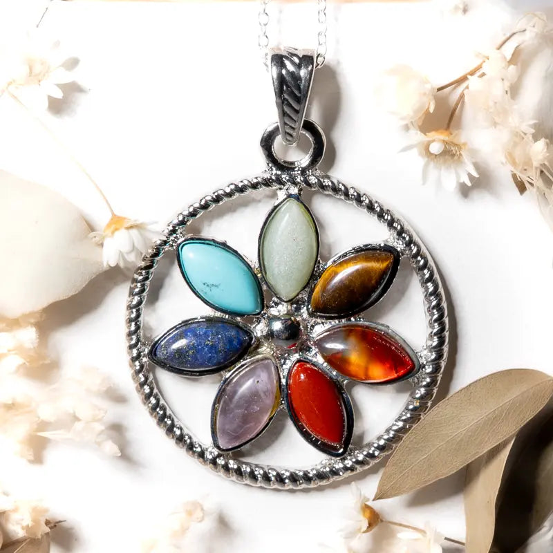 Pendentif 7 chakras - Fleurs
