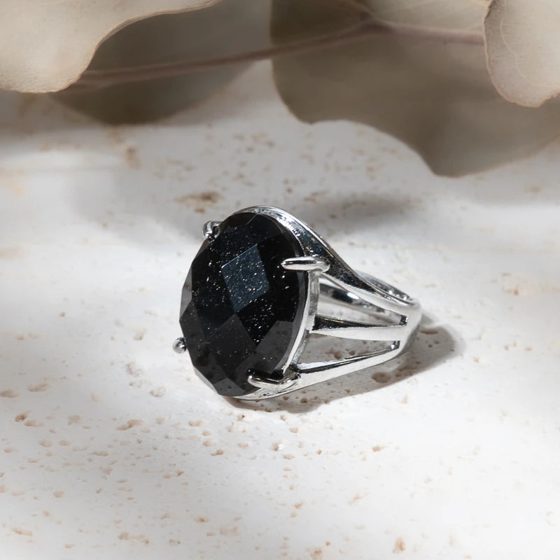 Bague facettes ovale Obsidienne Noire – Protection et Stabilité Spirituelle
