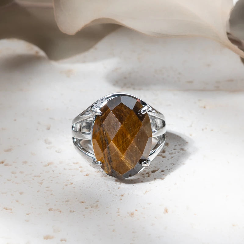Bague facettes ovale Oeil de Tigre – Confiance et Protection