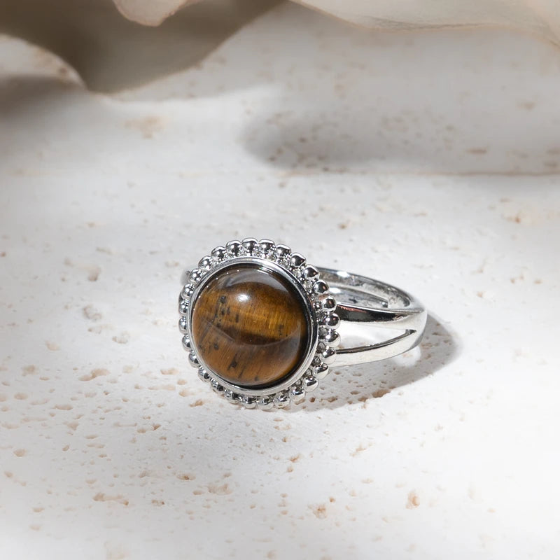 Bague ronde fleur Oeil de Tigre – Confiance et Protection