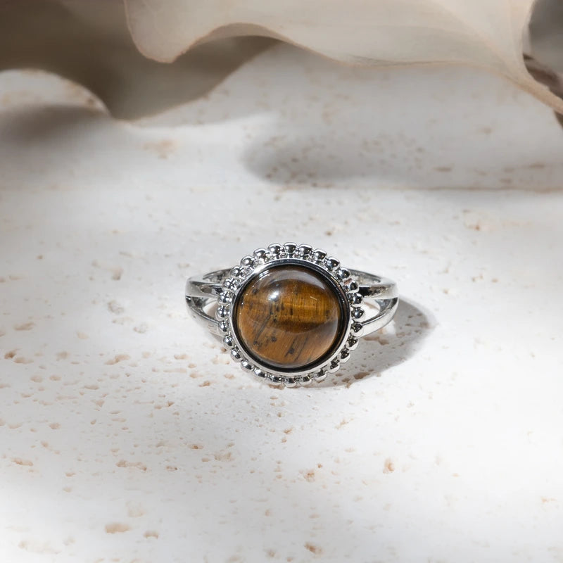 Bague ronde fleur Oeil de Tigre – Confiance et Protection