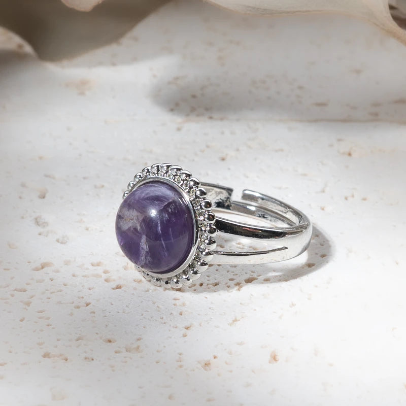 Bague ronde fleur en Améthyste – Sérénité et Protection Spirituelle