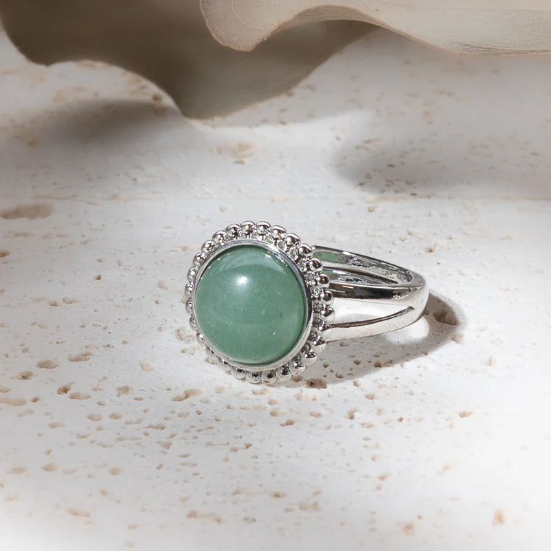 Bague ronde fleur Aventurine – Prospérité et Équilibre Intérieur