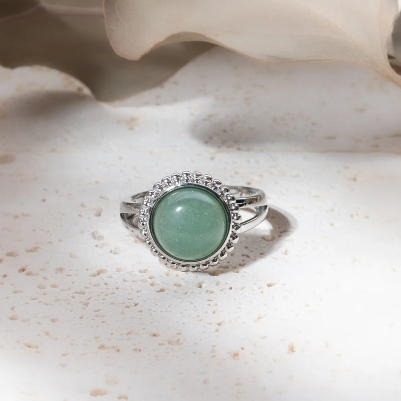 Bague ronde fleur Aventurine – Prospérité et Équilibre Intérieur