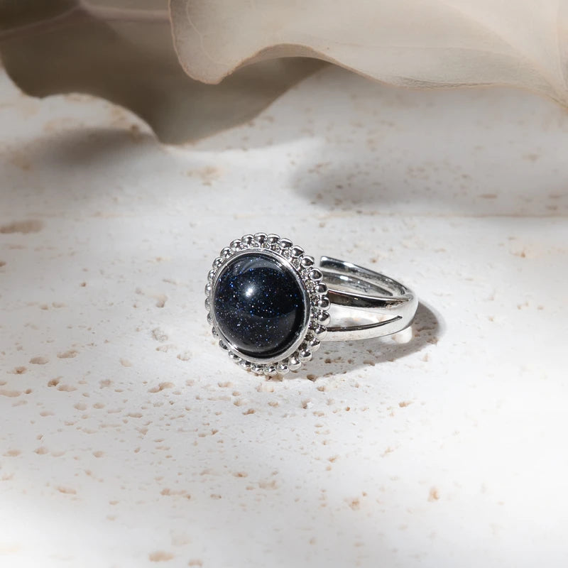 Bague ronde fleur Sandstone Bleue – Énergie et Clarté Mentale