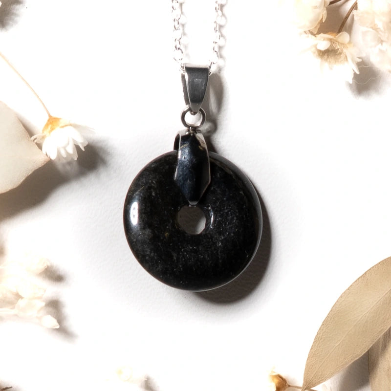 Pendentif donut Obsidienne Noire – Protection et Stabilité Spirituelle