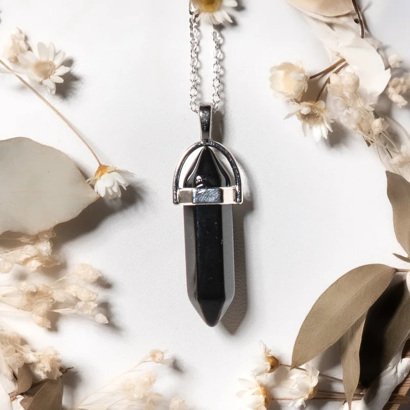 Pendentif pointe Onyx (Agate Noire) – Protection et Stabilité