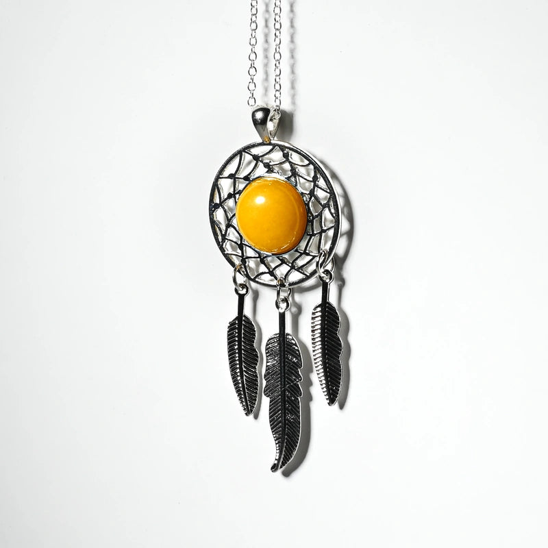 Pendentif attrape-rêve Jade Jaune – Sagesse, Prospérité et Équilibre