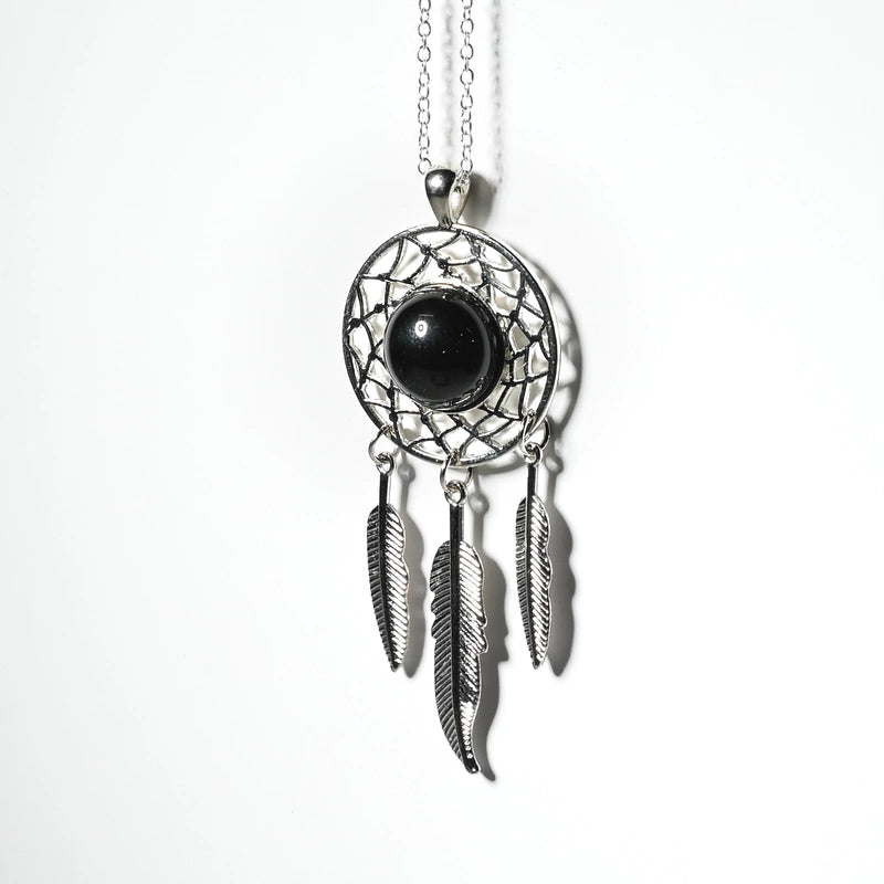 Pendentif attrape-rêves Obsidienne Noire – Protection et Stabilité Spirituelle
