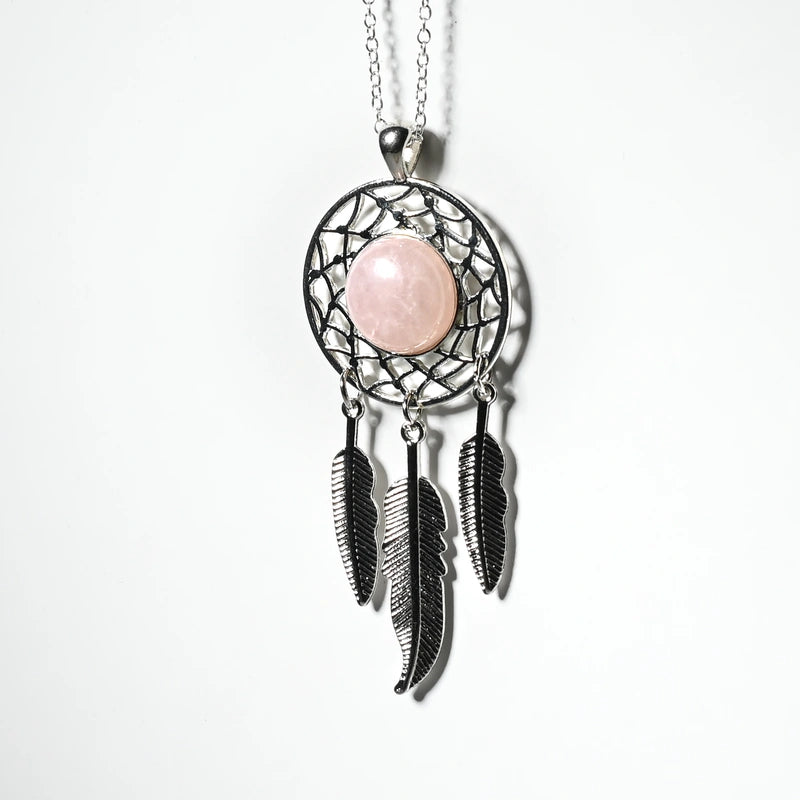 Pendentif attrape-rêve Quartz Rose – Amour et Guérison Émotionnelle