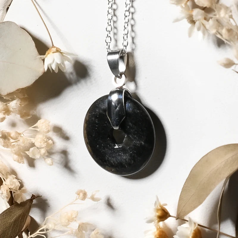 Pendentif donut Obsidienne Noire – Protection et Stabilité Spirituelle
