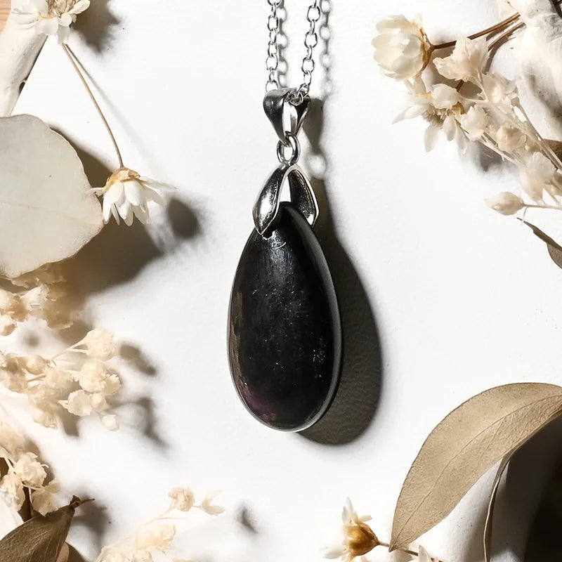 Pendentif goutte Obsidienne Noire – Protection et Stabilité Spirituelle