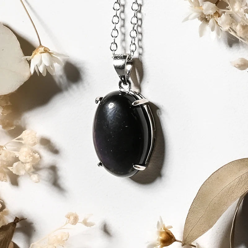 Pendentif oval Obsidienne Oeil Céleste