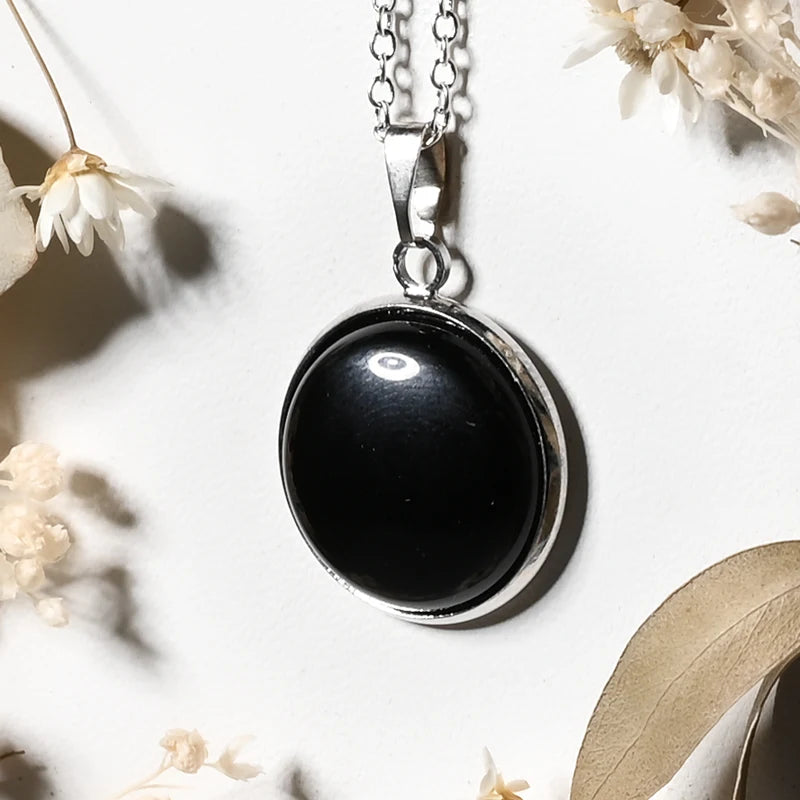 Pendentif rond Obsidienne Noire – Protection et Stabilité Spirituelle