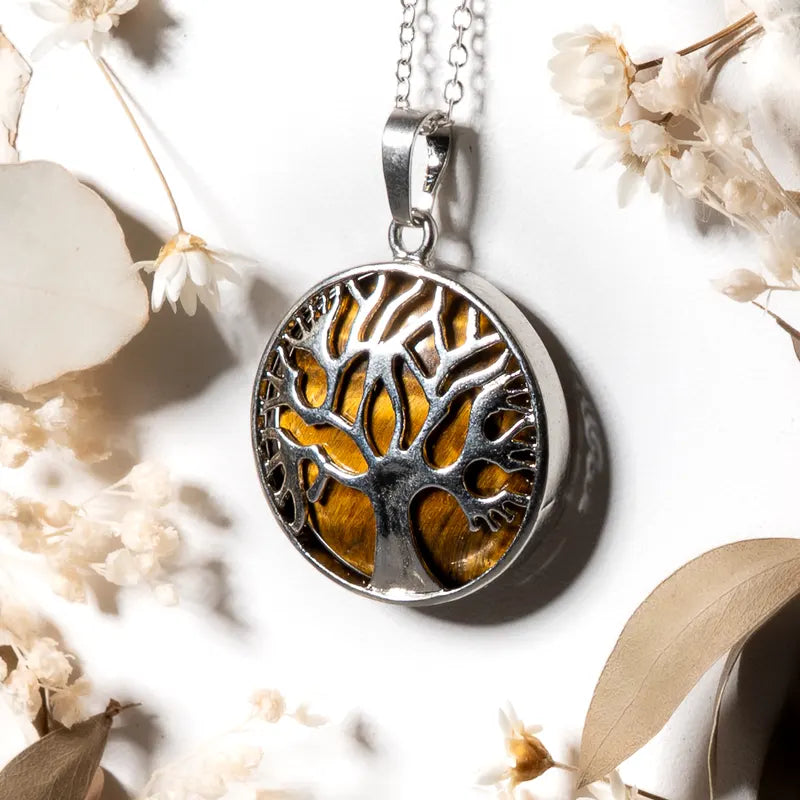 Pendentif arbre de vie argenté Oeil de Tigre – Confiance et Protection