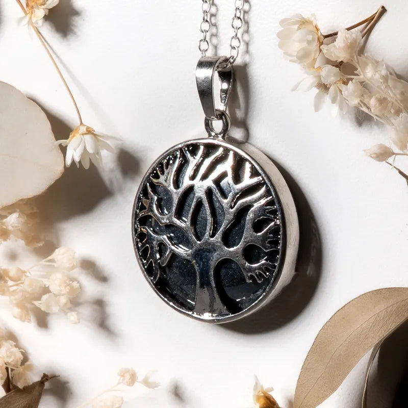 Pendentif arbre de vie argenté Hématite – Protection et Stabilité