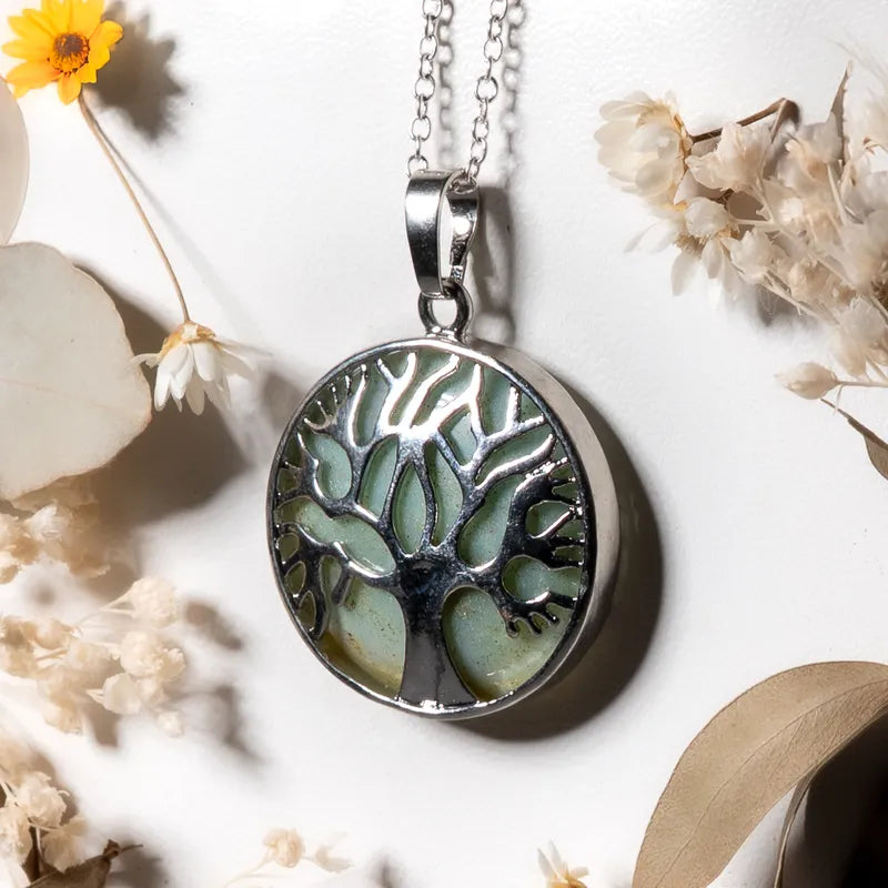 Pendentif arbre de vie argenté Amazonite – Calme Intérieur et Équilibre Énergétique