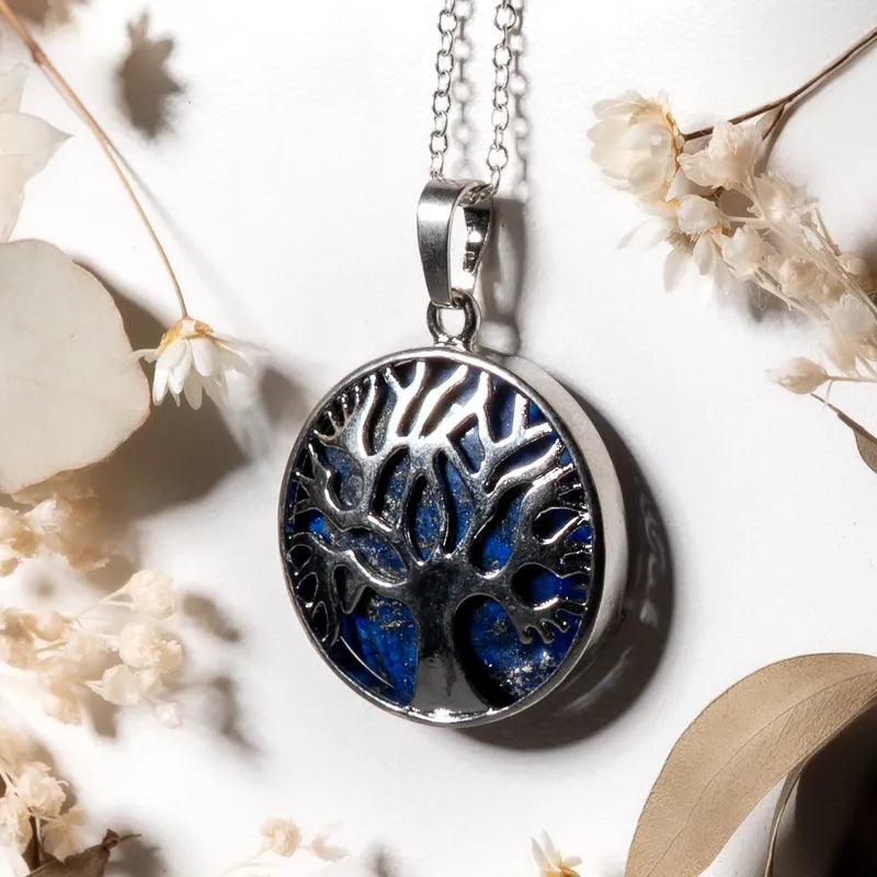 Pendentif arbre de vie argenté Lapis lazuli – Sagesse et Clarté Mentale
