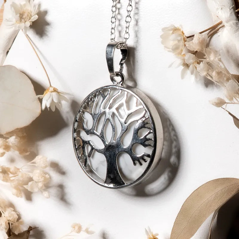 Pendentif arbre de vie argenté Cristal de roche – Clarté, Guérison et Énergie Positive