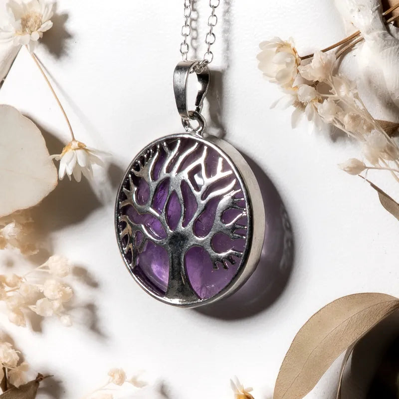 Pendentif arbre de vie argenté Améthyste – Sérénité et Protection Spirituelle