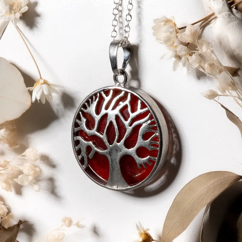 Pendentif arbre de vie argenté Cornaline – Vitalité et Créativité