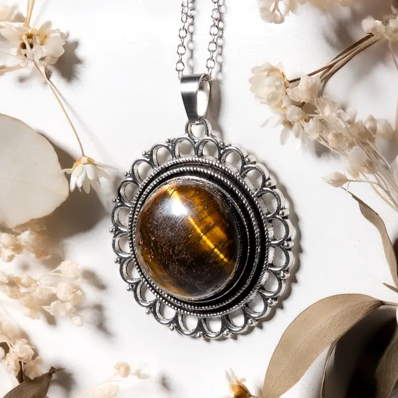 Pendentif fleur Oeil de Tigre – Confiance et Protection