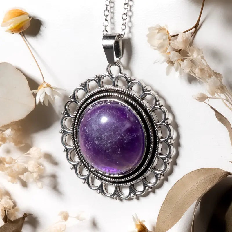 Pendentif fleur Améthyste – Sérénité et Protection Spirituelle