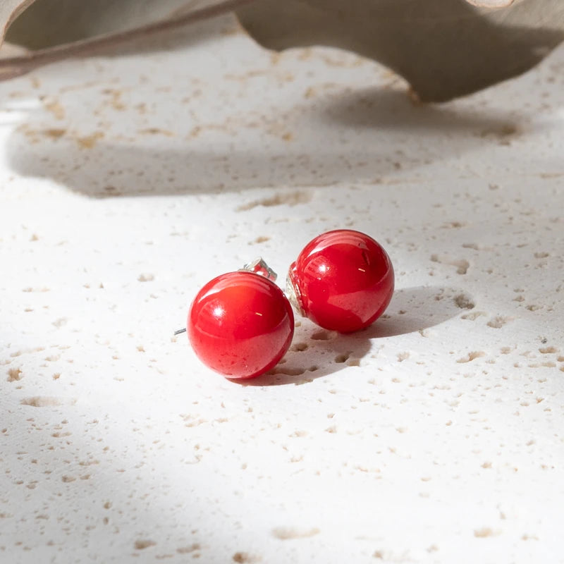 Boucles d'oreilles Corail argent 925 rondes – Protection et Vitalité